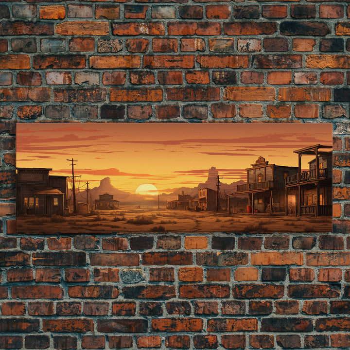 Abandoned Wildwest Ghost Town Framed Canvas Print, Panoramic Wall Art, Wild West Decor, Southwestern Farmhouse Decor, Boom Town Art