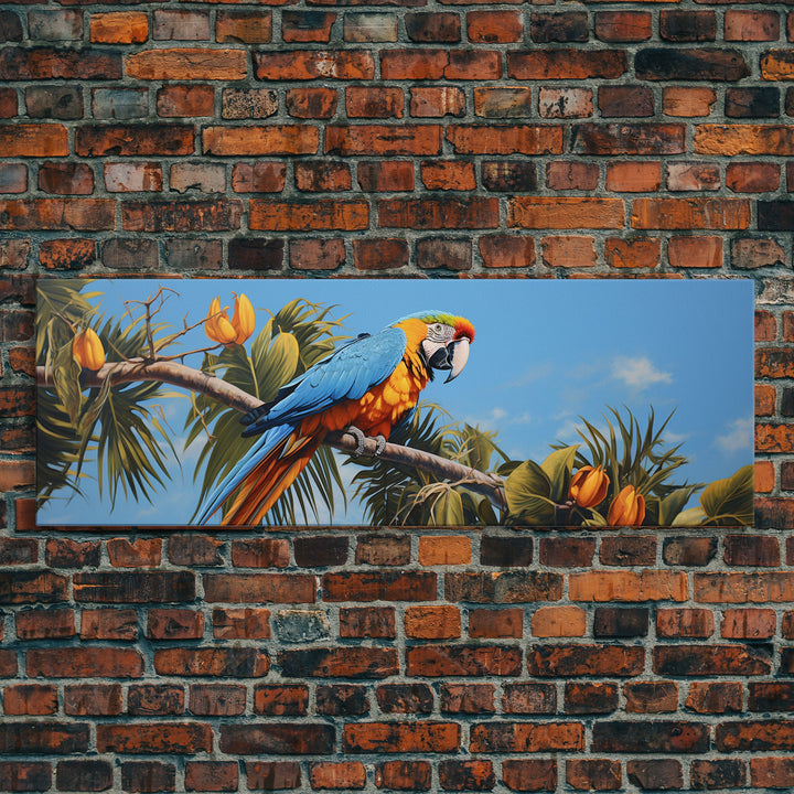 Panoramic Photo Print Of a Parrot, Framed Canvas Print, Tropical Beach Decor