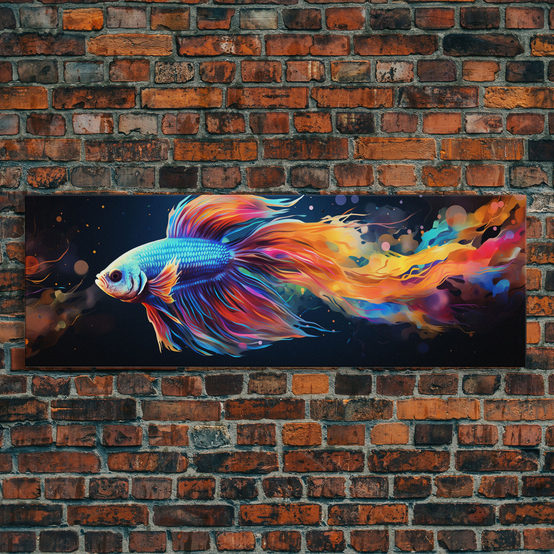 Betta Fish Painting Wall Art, Framed Canvas Print, Siamese Fighting Fish, Aquarium Wall Art, Colorful Pet Fish painting