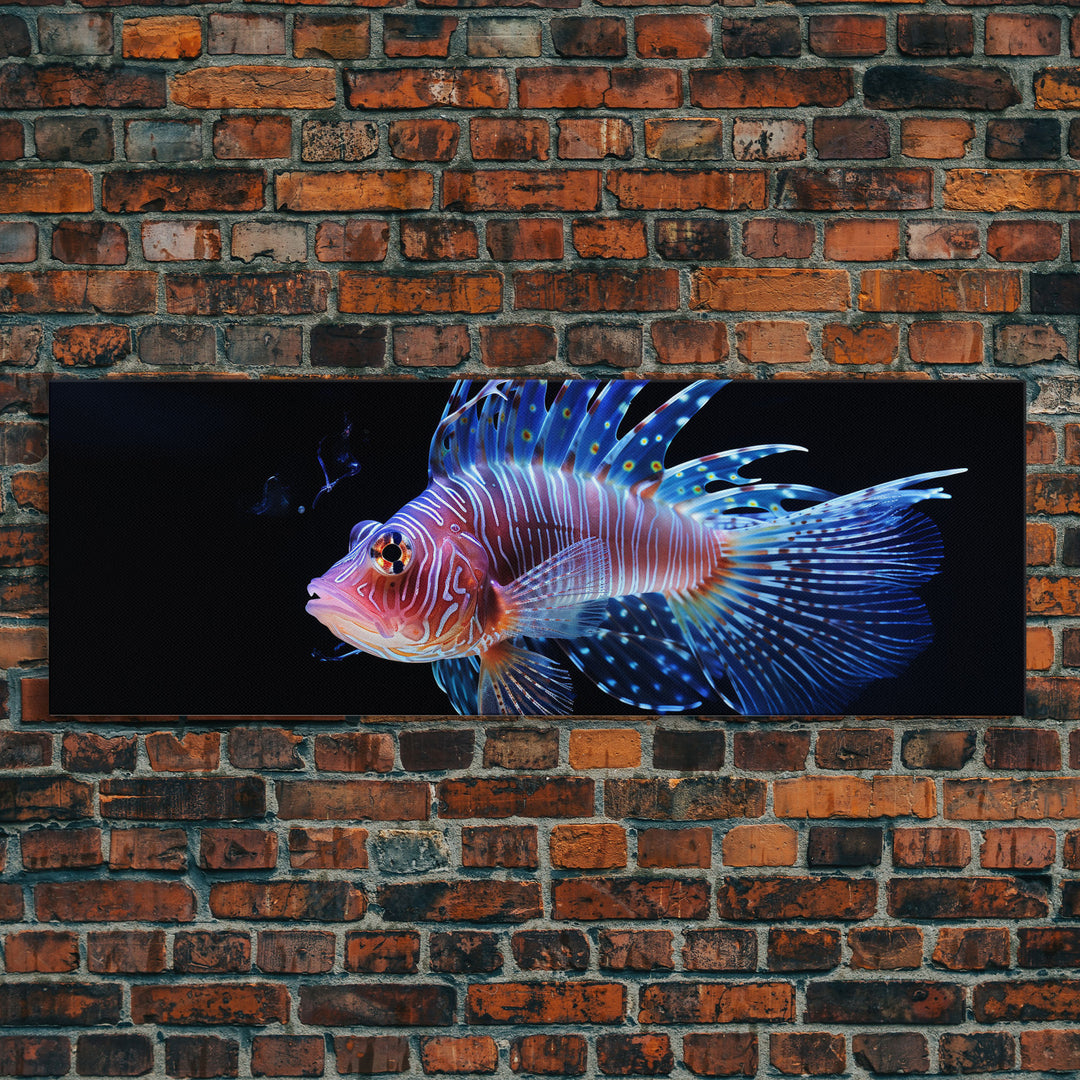 Lion Fish Painting Wall Art, Framed Canvas Print, Aquarium Wall Art, Colorful Pet Fish painting