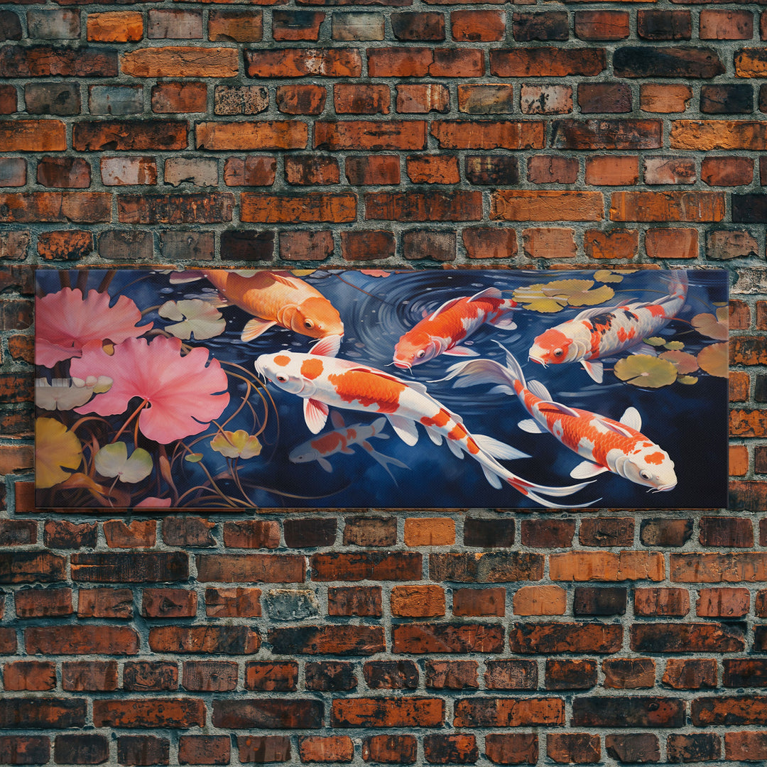 The Koi Pond Framed Canvas Print, Koi Fish Decor, Koi Fish Garden Wall Art, Koi Fish and Lilly Pads