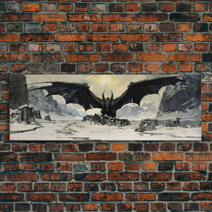 Panoramic Of a Dragon, Framed Canvas Print, Fantasy Decor, Fantasy Dragon Painting