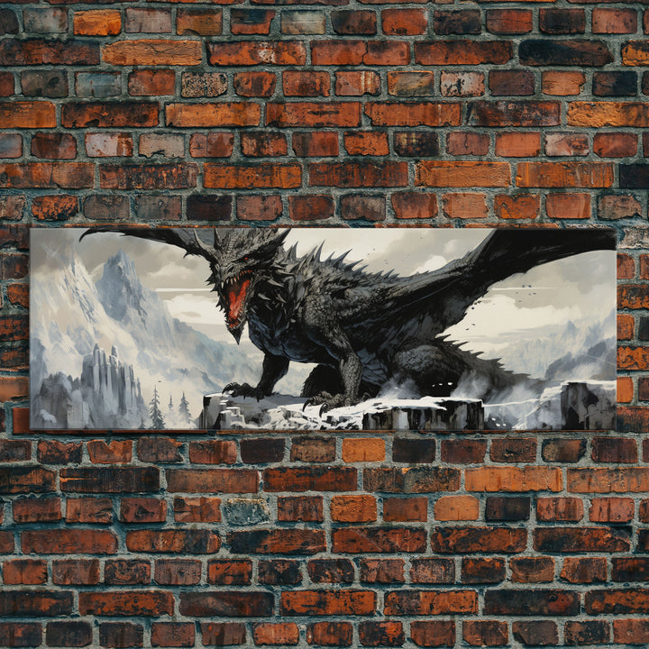 Dragon Painting, Framed Canvas Print, Dragon Art, Fantasy Art, Fantasy Painting, Watercolor Dragon Painting, Art Print