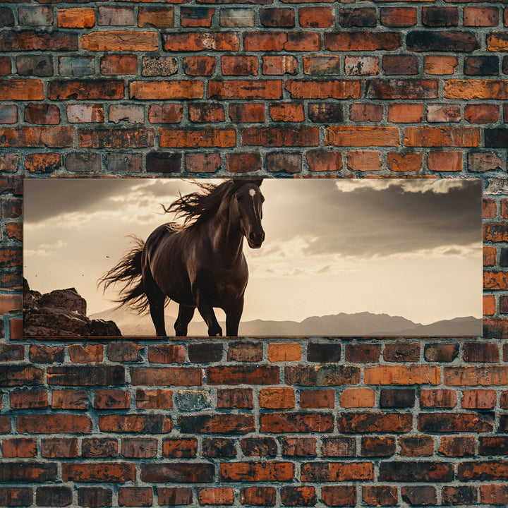 Canvas Wall Art, Horse Photography Print, Framed Canvas Print, Horse Wall Decor, Panoramic Wall Art, Large Wall Art, Rustic Decor