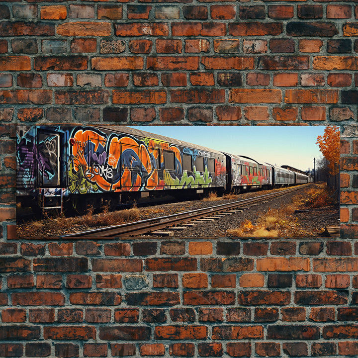 Abandoned Subway Cars, Urban Decay Graffiti Photography, Framed Canvas Print, Industrial Loft Decor, Loft Wall Art, Urban Art