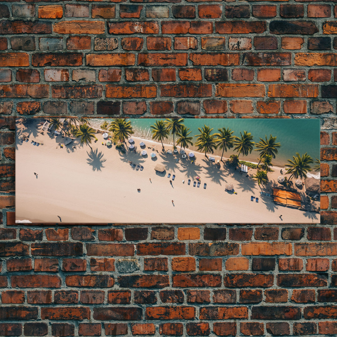 Drone Shot of Bora Bora, Vacation Art, Tropical Beach Photography Framed Canvas Print, Panoramic Bird's Eye View of Paradise