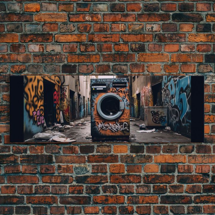 Urban Decay Graffiti Punk Wall Art, Street Art, Framed Canvas Print, Washing Machine, Limited Edition, High Quality Art, Game Room Art