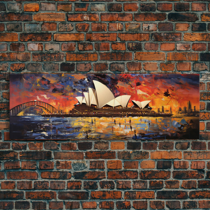 Abstract Painting of the Sydney Opera House, Framed Canvas Print, Van Gogh Inspired Australia Art, Paint of Sydney