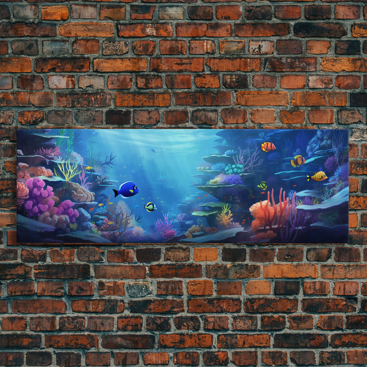 Great Barrier Reef Framed Canvas Print, Underwater Painting Art, Colorful Wall Art, Unique Gift Idea