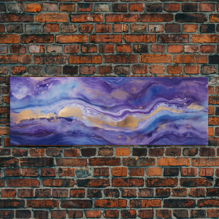 Purple Marble Canvas Wall Art, Abstract Canvas Art, Panoramic Extra Large Wall Art, Marble Wall Decor, Modern Art, Purple and Gold Art