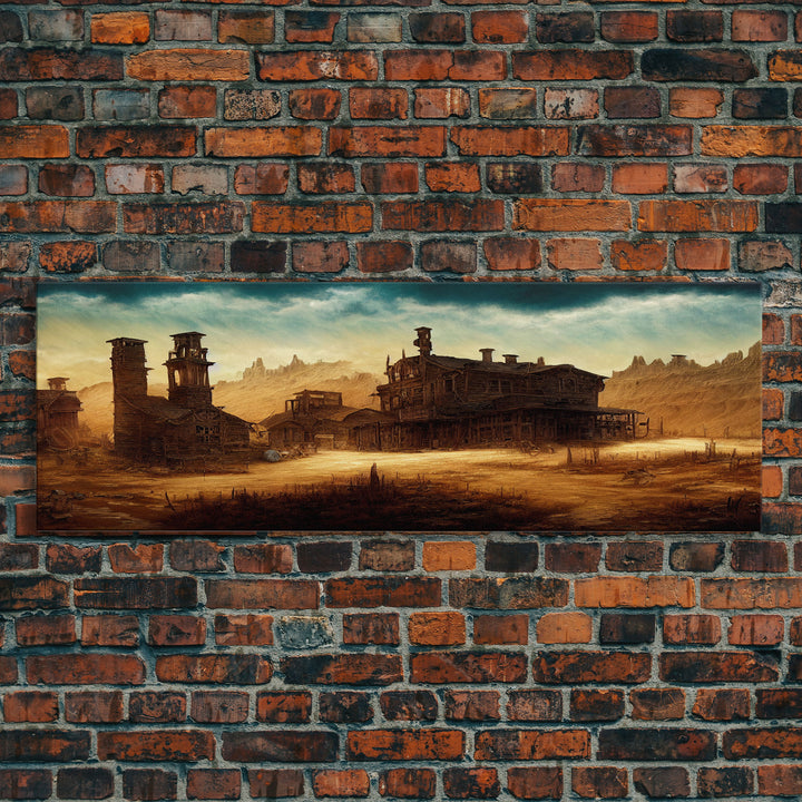 Abandoned Wild West Mining Town, Extra Large Wall Art, Framed Panoramic Canvas Print, Framed Wall Art