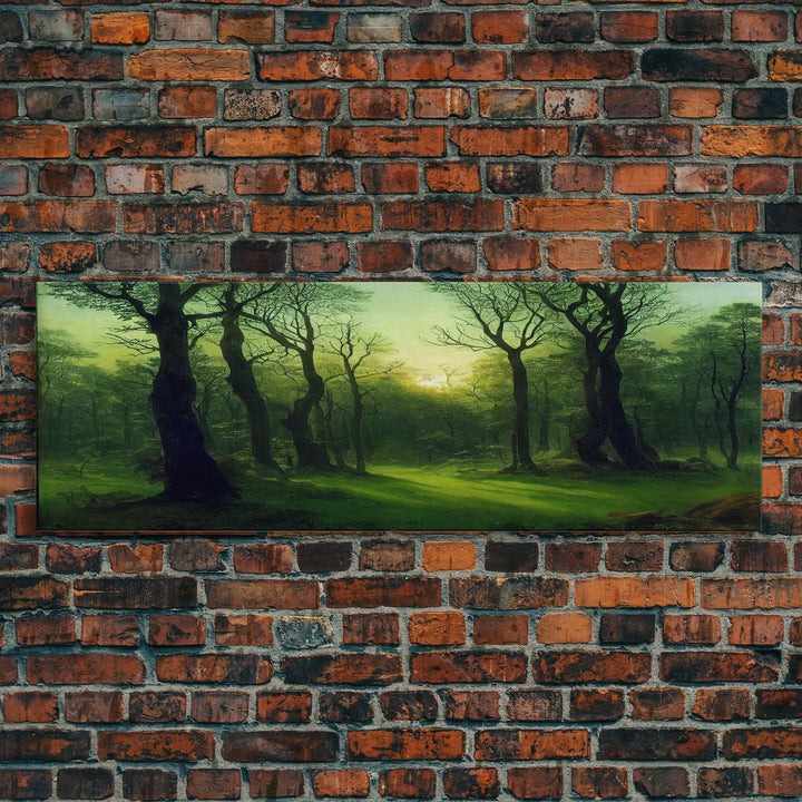 Unique Fantasy Forest Art, Extra Large Wall Art, Framed Panoramic Canvas Print, Framed Wall Art