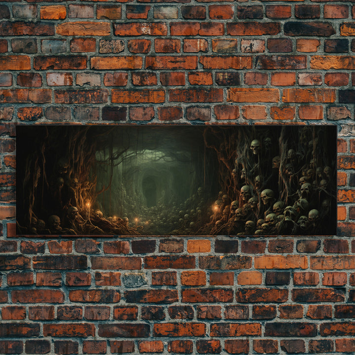 The Skull Crypt Panoramic Canvas Print, Framed Halloween Art, Spooky Decor, Halloween Art, Halloween Wall Art, Halloween Art Print