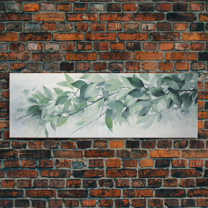 Green Botanical Oil Painting On Canvas - Eucalyptus Wall Art - Large Gallery Wrap Canvas Wall Art Prints With External Floater Frame