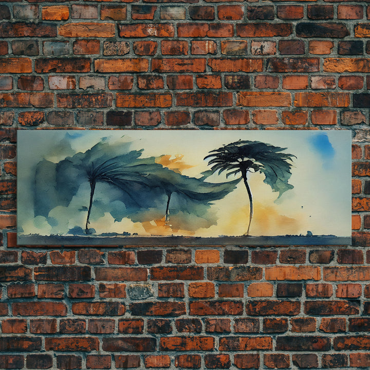 Palm Tree In A Hurricane, Extra Large Wall Art, Framed Panoramic Canvas Print, Framed Wall Art