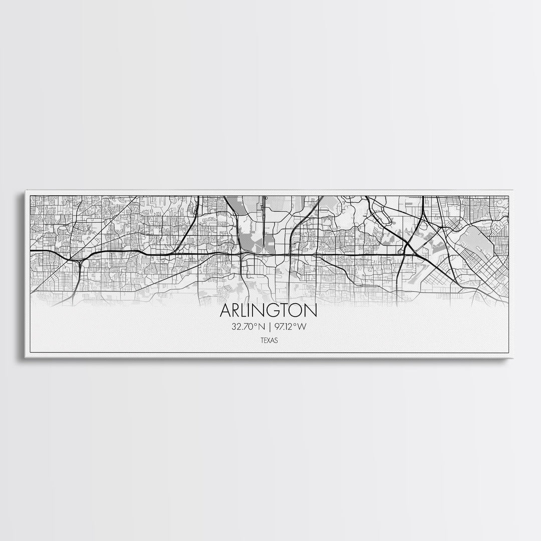 Panoramic Arlington City Map, Texas Art, Map Print, Minimalist Wall Art, Canvas Art, Housewarming Gift, Street Map Art, Closing Gift