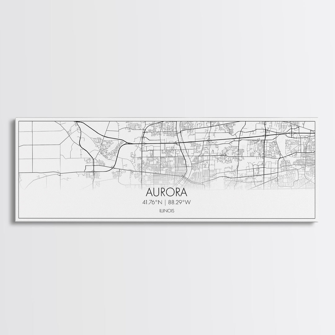 Panoramic Aurora City Map, Illinois Art, Map Print, Minimalist Wall Art, Canvas Art, Housewarming Gift, Street Map Art, Closing Gift