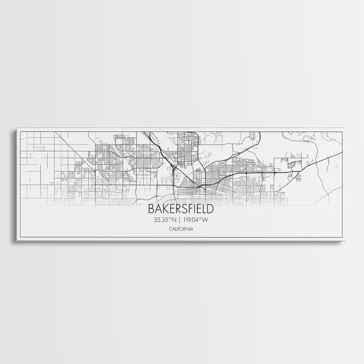 Panoramic Bakersfield City Map, California Art, Map Print, Minimalist Wall Art, Canvas Art, Housewarming Gift, Street Map Art, Closing Gift