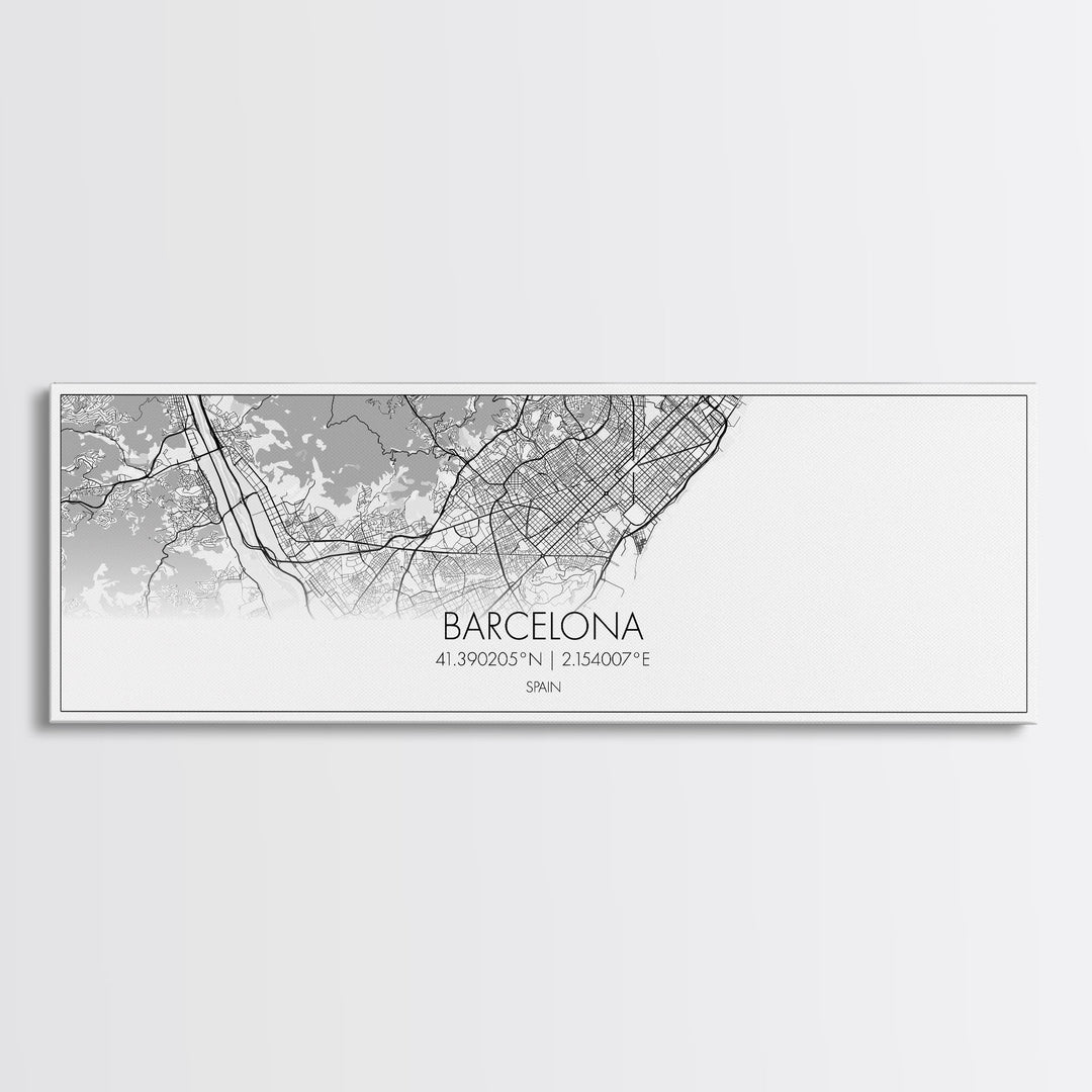 Panoramic Barcelona City Map, Spain Art, Map Print, Minimalist Wall Art, Canvas Art, Housewarming Gift, Street Map Art, Closing Gift