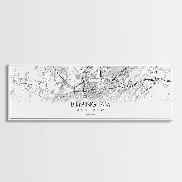 Panoramic Birmingham City Map, Alabama Art, Map Print, Minimalist Wall Art, Canvas Art, Housewarming Gift, Street Map Art, Closing Gift