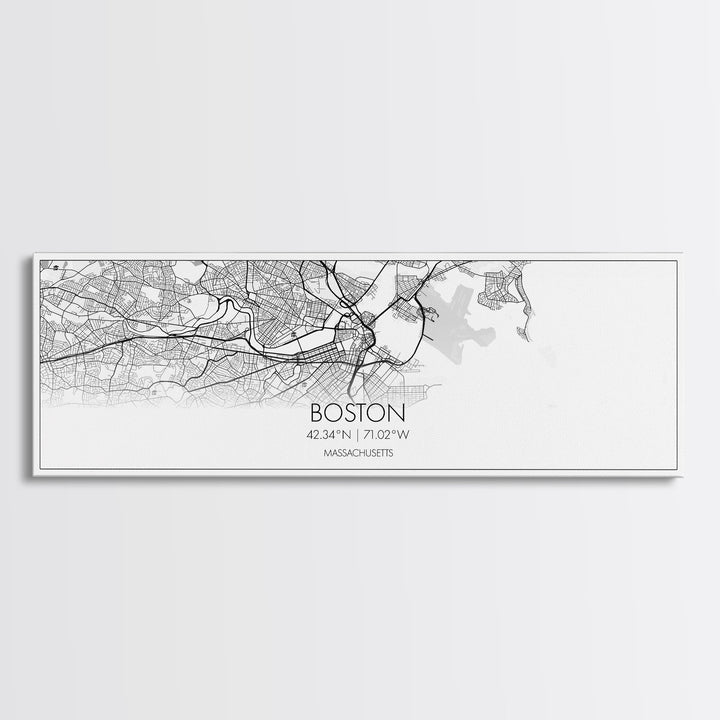 Panoramic Boston City Map, Massachusetts Art, Map Print, Minimalist Wall Art, Canvas Art, Housewarming Gift, Street Map Art, Closing Gift