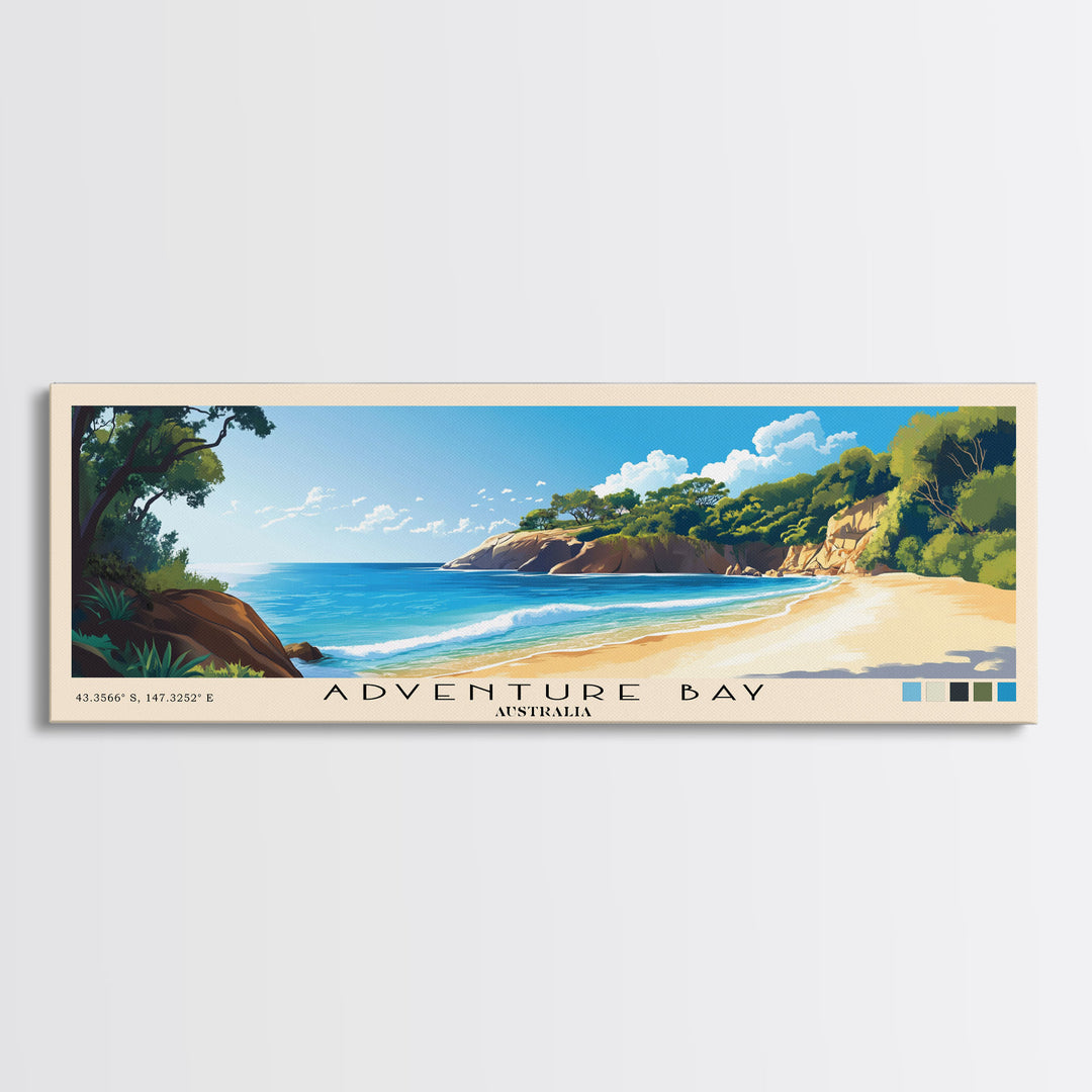 Adventure Bay, Australia Panoramic Beach Print, Vacation Gift, Australia Wall Art, Framed Canvas Print, Framed Beach Painting