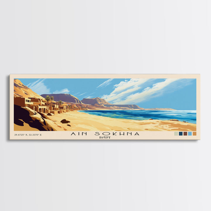 Ain Sokhna, Egypt Panoramic Print, Vacation Gift, Egypt Wall Art, Beach Painting, Beach Decor, Large Wall Art, Wood Frame Art