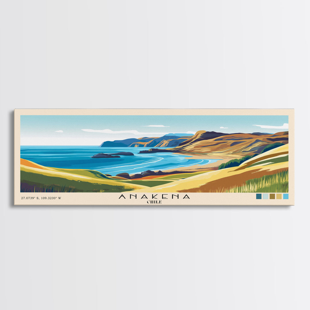 Anakena, Chile Panoramic Print, Vacation Gift, Chile Wall Art, Beach Painting, Beach Decor, Beach Or Lakehouse Art