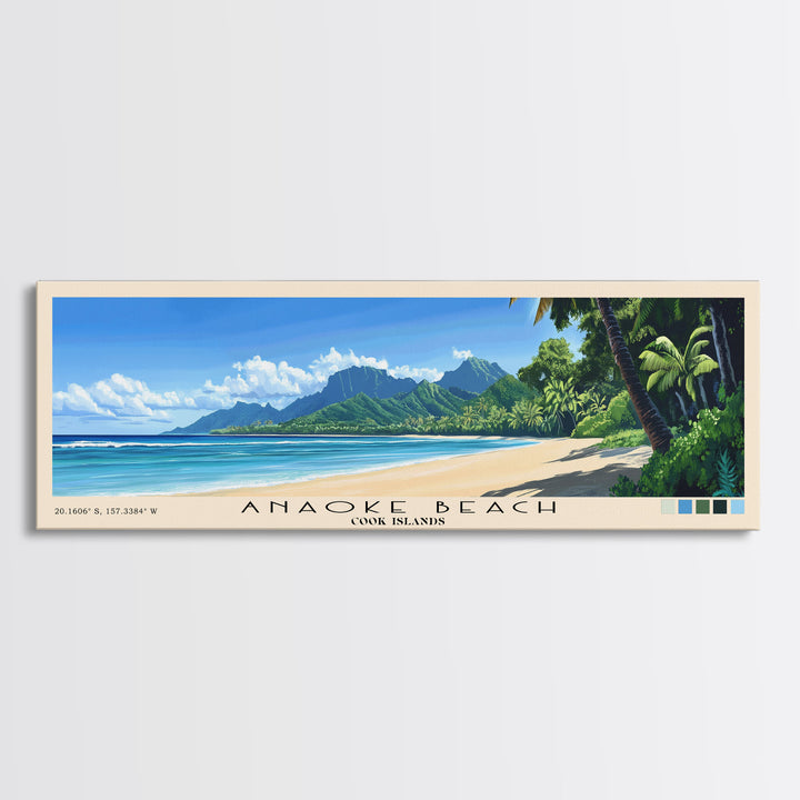 Anaoke Beach, Cook Islands Panoramic Beach Print, Vacation Gift, Cook Islands Wall Art, Beach Painting, Beach Decor, Beach Painting