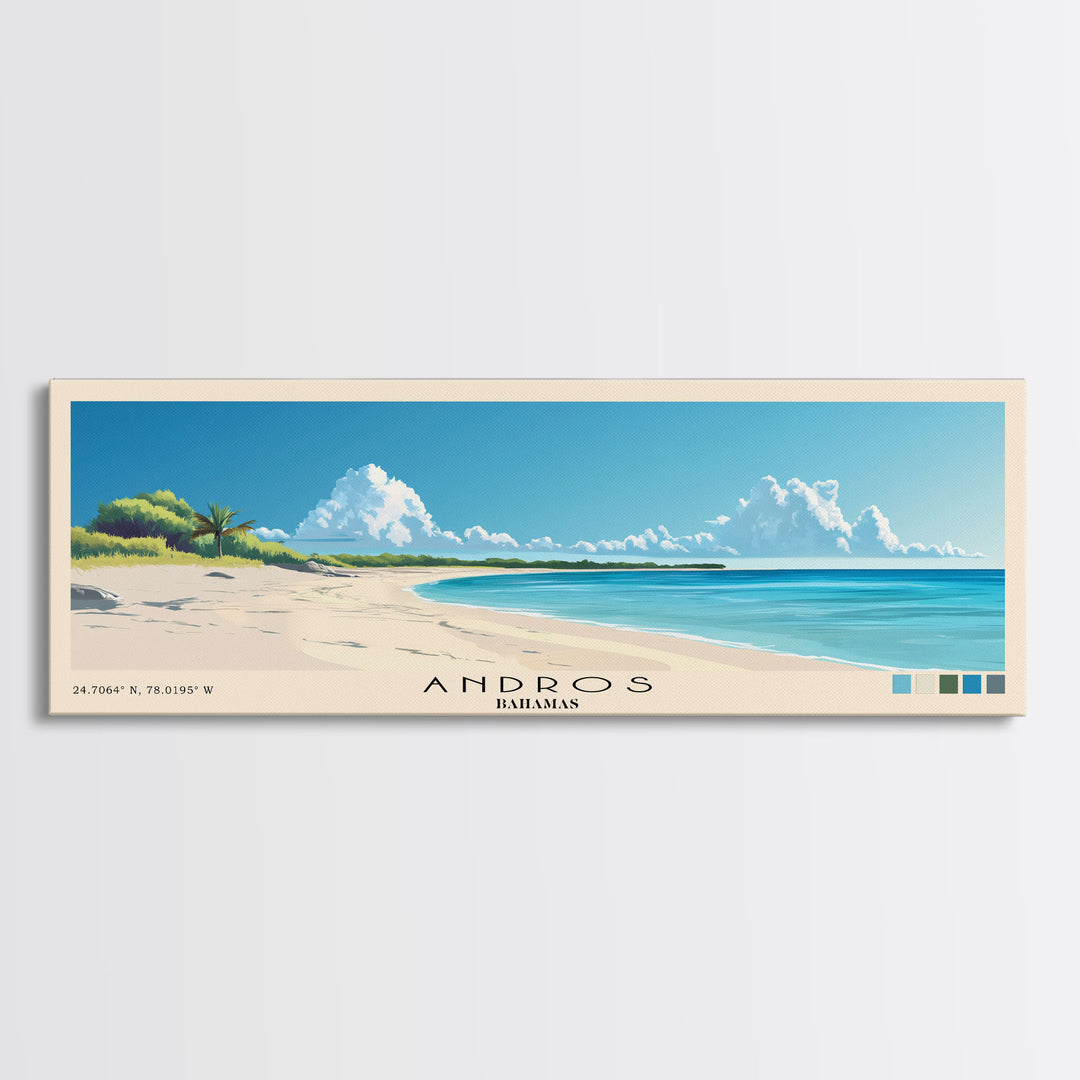 Andros, Bahamas Panoramic Beach Print, Vacation Gift, Bahamas Wall Art, Framed Canvas Print, Framed Beach Painting