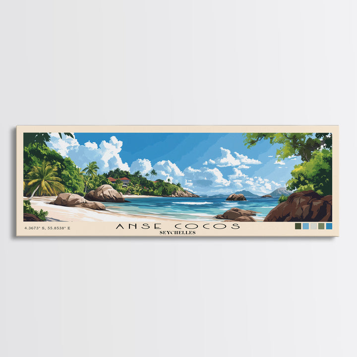 Anse Cocos, Seychelles Panoramic Beach Print, Vacation Gift, Seychelles Wall Art, Beach Painting, Beach Decor, Beach Painting