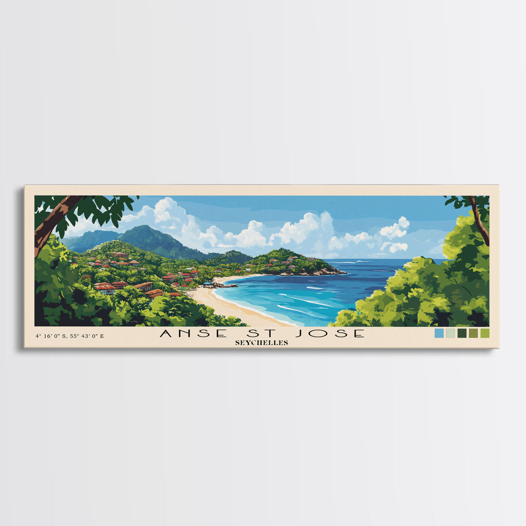 Anse St Jose, Seychelles Panoramic Print, Vacation Gift, Seychelles Wall Art, Beach Painting, Beach Decor, Beach Or Lakehouse Art