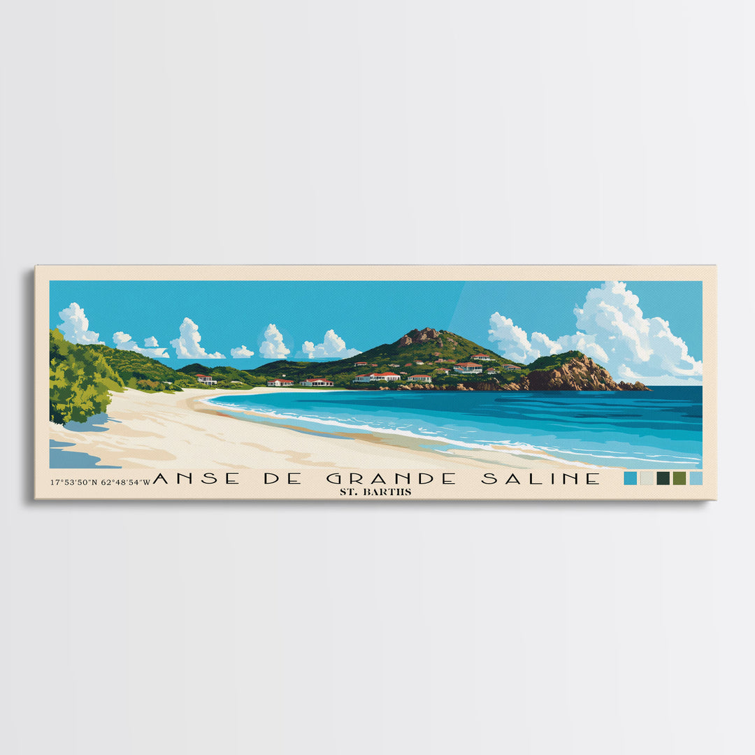 Anse de Grande Saline, St. Barths Panoramic Print, Vacation Gift, St. Barths Wall Art, Beach Painting, Beach Decor, Large Wall Art, Wood Frame Art