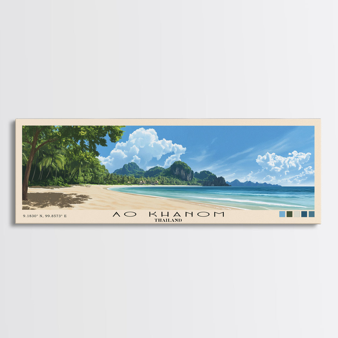 Ao Khanom, Thailand Panoramic Beach Print, Vacation Gift, Thailand Wall Art, Framed Canvas Print, Framed Beach Painting