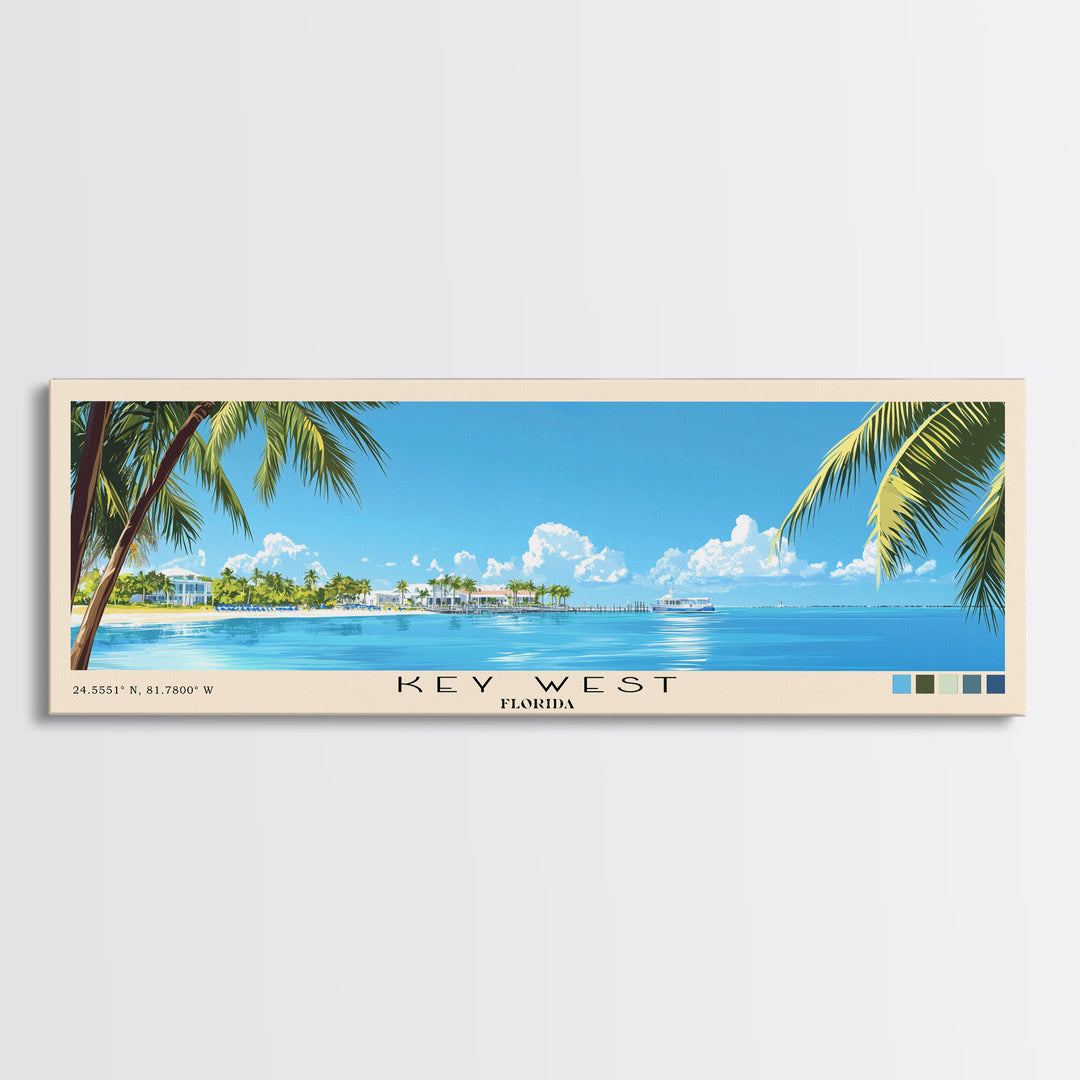 Key West, Florida Panoramic Print, Vacation Gift, Florida Wall Art, Beach Painting, Beach Decor, Beach Or Lakehouse Art