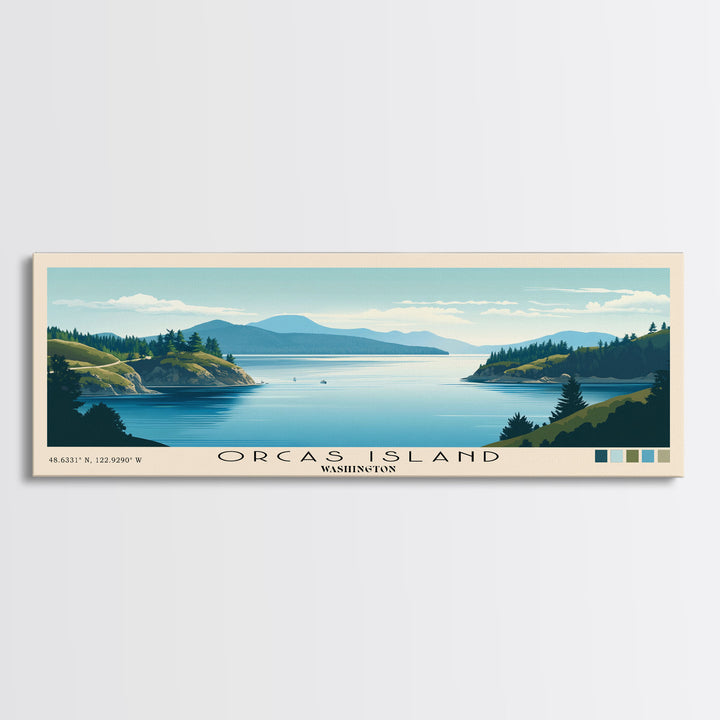 Orcas Island, Washington Panoramic Beach Print, Vacation Gift, Washington Wall Art, Framed Canvas Print, Framed Beach Painting