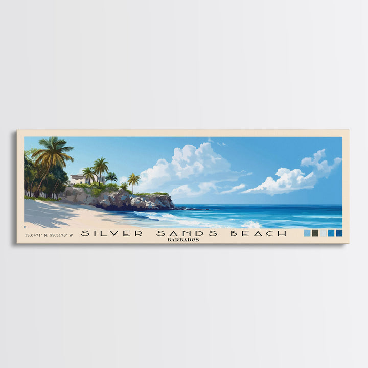 Silver Sands Beach, Barbados Panoramic Print, Vacation Gift, Barbados Wall Art, Beach Painting, Beach Decor, Large Wall Art, Wood Frame Art