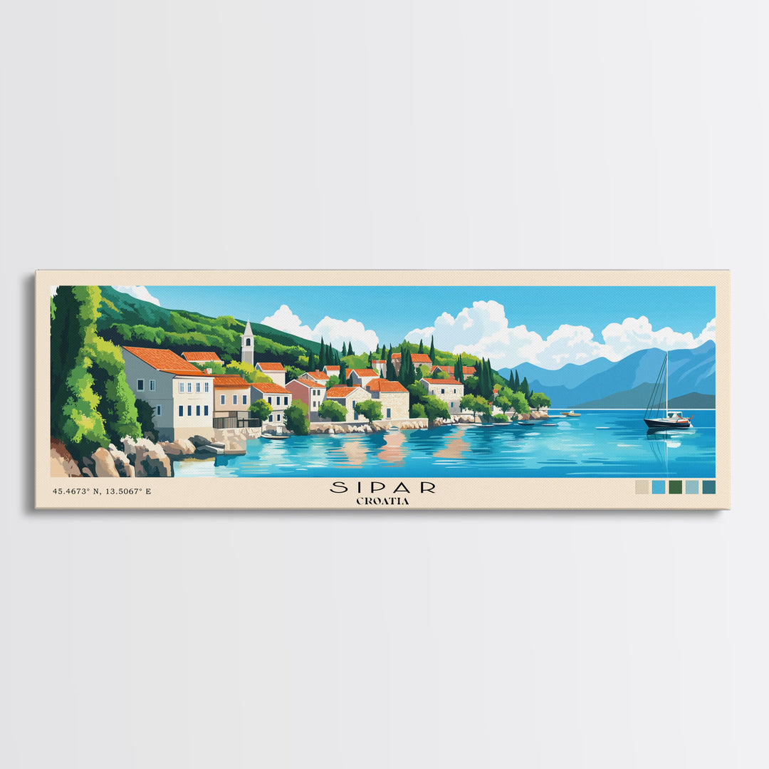 Sipar, Croatia Panoramic Beach Print, Vacation Gift, Croatia Wall Art, Framed Canvas Print, Framed Beach Painting