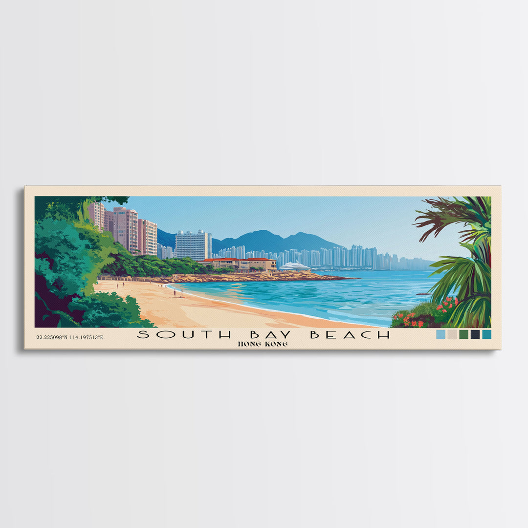 South Bay Beach, Hong Kong Panoramic Beach Print, Vacation Gift, Hong Kong Wall Art, Framed Canvas Print, Framed Beach Painting