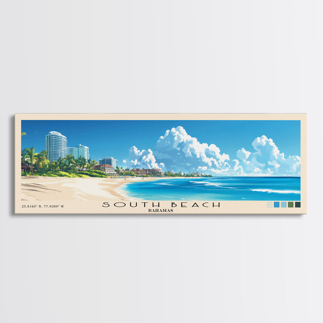 South Beach, Bahamas Panoramic Print, Vacation Gift, Bahamas Wall Art, Vacation Wall Art, Vacatation Memories, Beach Decor, Beach Or Lakehouse Art