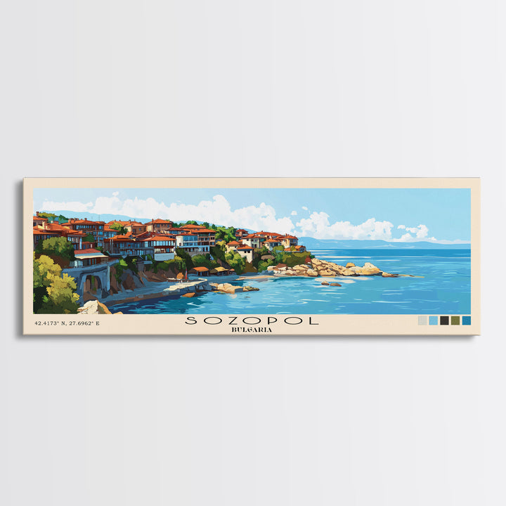 Sozopol, Bulgaria Panoramic Beach Print, Vacation Gift, Bulgaria Wall Art, Beach Painting, Beach Decor, Beach Painting