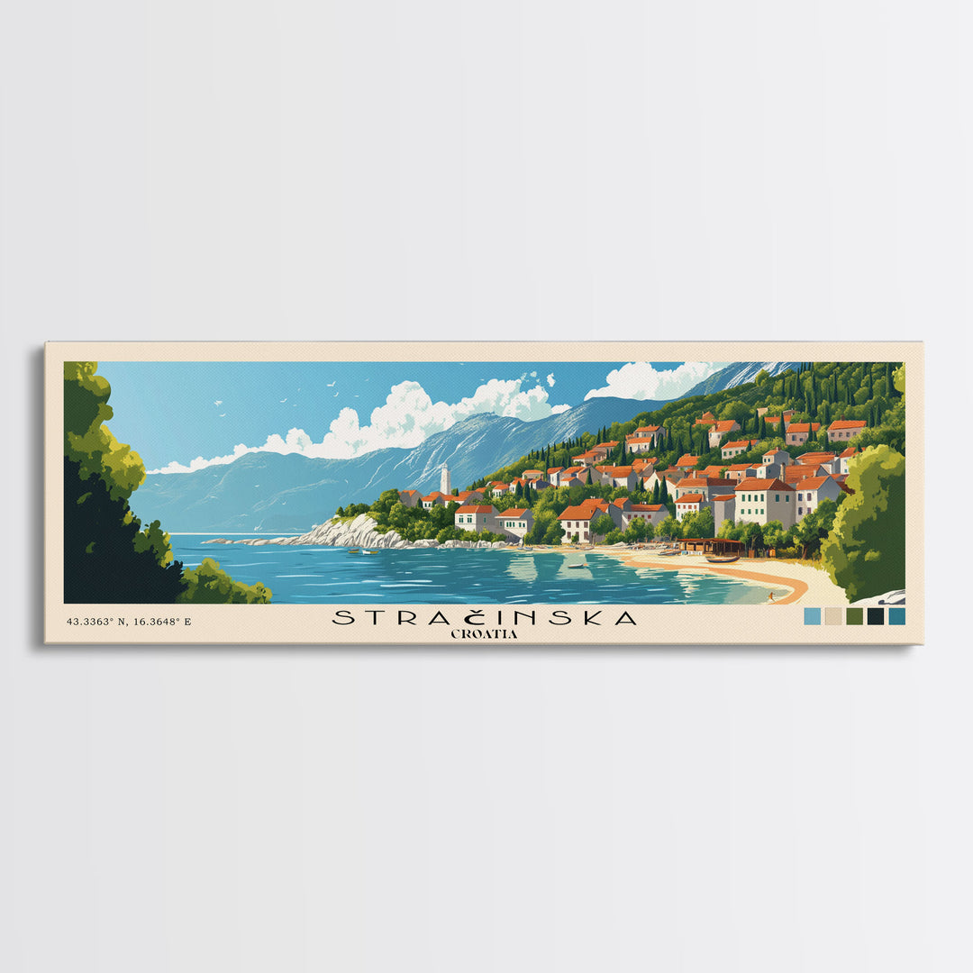 Stračinska, Croatia Panoramic Beach Print, Vacation Gift, Croatia Wall Art, Beach Painting, Beach Decor, Beach Painting