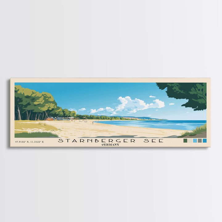 Starnberger See, Germany Panoramic Print, Vacation Gift, Germany Wall Art, Beach Painting, Beach Decor, Large Wall Art, Wood Frame Art