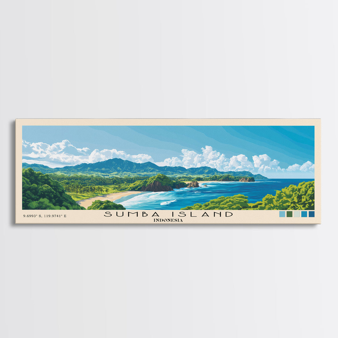 Sumba Island, Indonesia Panoramic Print, Vacation Gift, Indonesia Wall Art, Beach Painting, Beach Decor, Beach Or Lakehouse Art