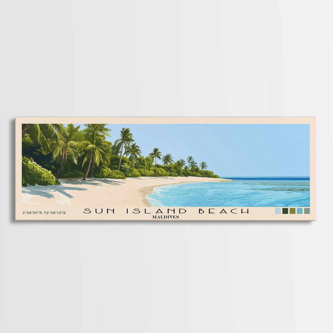 Sun Island Beach, Maldives Panoramic Print, Vacation Gift, Maldives Wall Art, Beach Painting, Beach Decor, Large Wall Art, Wood Frame Art