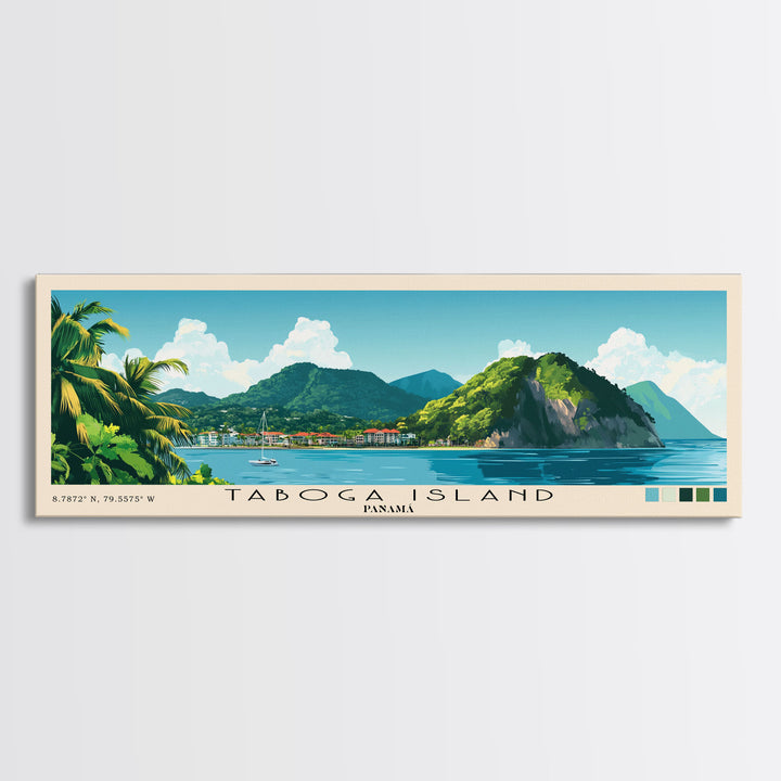 Taboga Island, Panamá Panoramic Beach Print, Vacation Gift, Panamá Wall Art, Framed Canvas Print, Framed Beach Painting