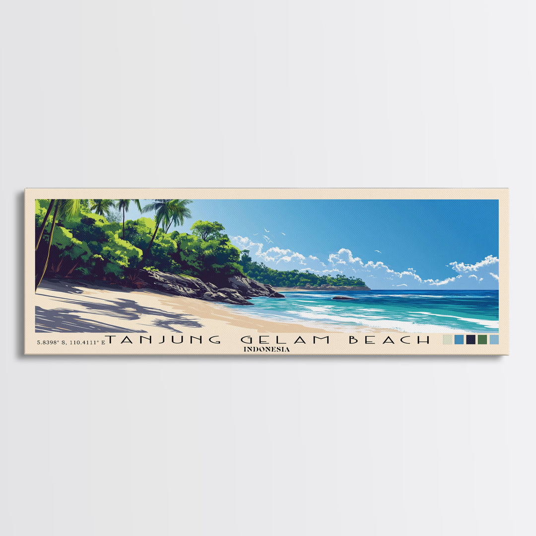 Tanjung Gelam Beach, Indonesia Panoramic Beach Print, Vacation Gift, Indonesia Wall Art, Beach Painting, Beach Decor, Beach Painting