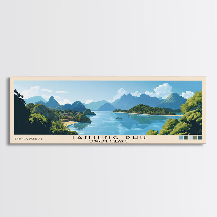 Tanjung Rhu, Langkawi, Malaysia Panoramic Print, Vacation Gift, Langkawi, Malaysia Wall Art, Beach Painting, Beach Decor, Large Wall Art, Wood Frame Art