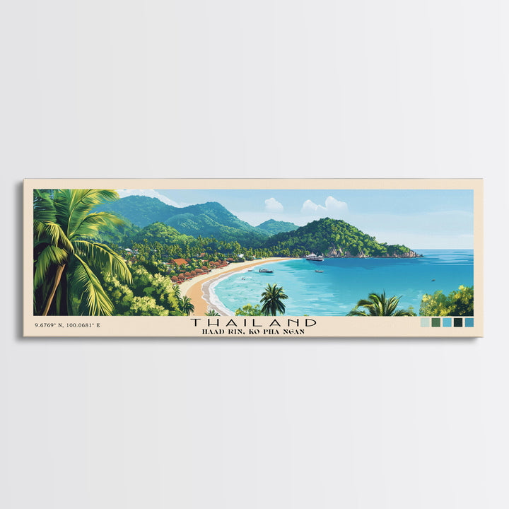 Thailand, Haad Rin, Ko Pha Ngan Panoramic Print, Vacation Gift, Haad Rin, Ko Pha Ngan Wall Art, Beach Painting, Beach Decor, Beach Or Lakehouse Art