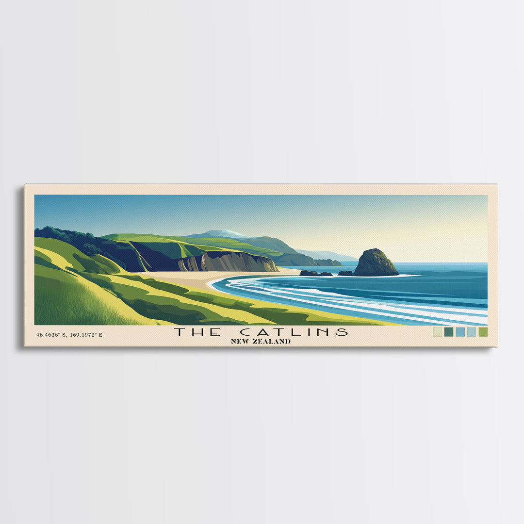 The Catlins, New Zealand Panoramic Print, Vacation Gift, New Zealand Wall Art, Beach Painting, Beach Decor, Beach Or Lakehouse Art